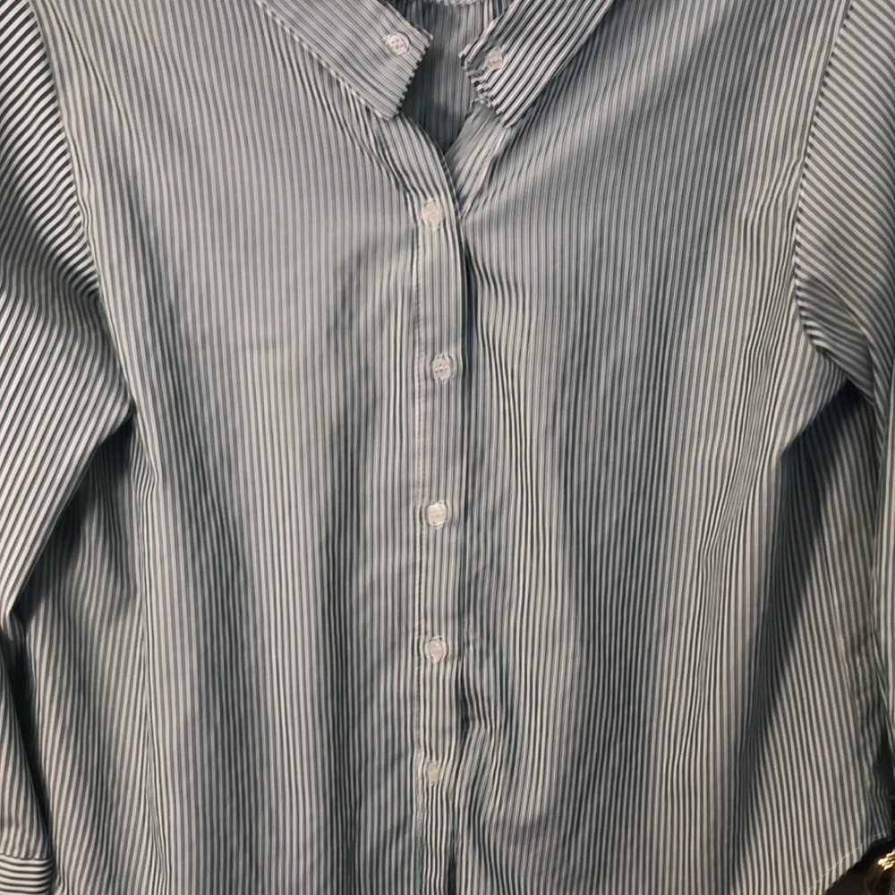 STORETS NWOT  Pit to Pit 21 1/2"  Button Down green white pinstripes tie cuffs - Picture 5 of 16
